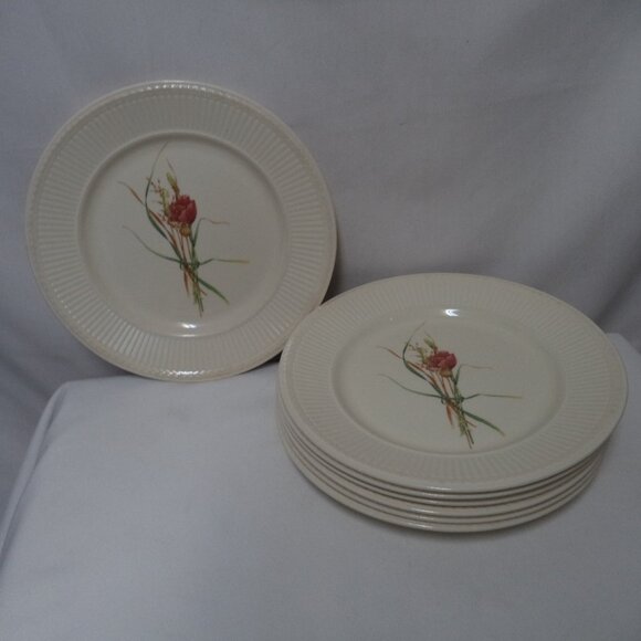 Wedgwood Queen's Ware Posy Edme Dinner Plate Set 7 ceramic Dish Micro Safe Vtg